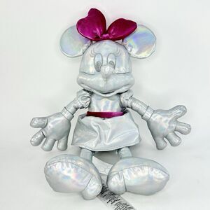Disney Parks 2023 100th Anniversary Minnie Mouse Silver Platinum 14” Plush EUC